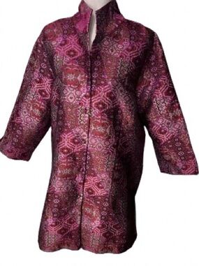 100% Silk CONNIE ROBERSON Jacket Tapestry Brocade Small Burgundy Designer
